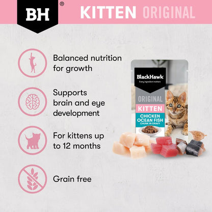 Black Hawk Kitten Chicken and Oceanfish in Gravy Pouches