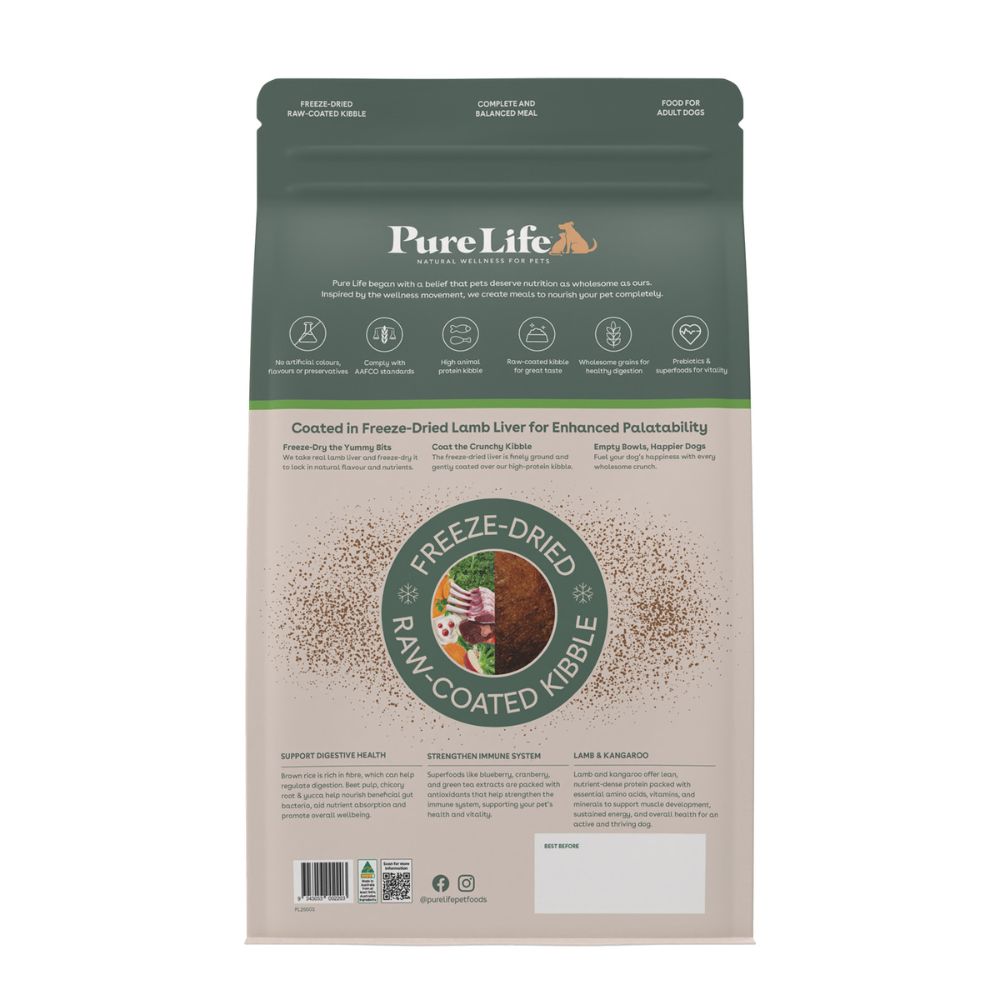 PureLife Freeze-Dried Raw-Coated Lamb and Kangaroo Adult Dog Food
