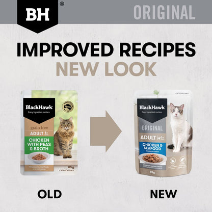 Black Hawk Adult Cat Chicken and Seafood in Gravy Pouches