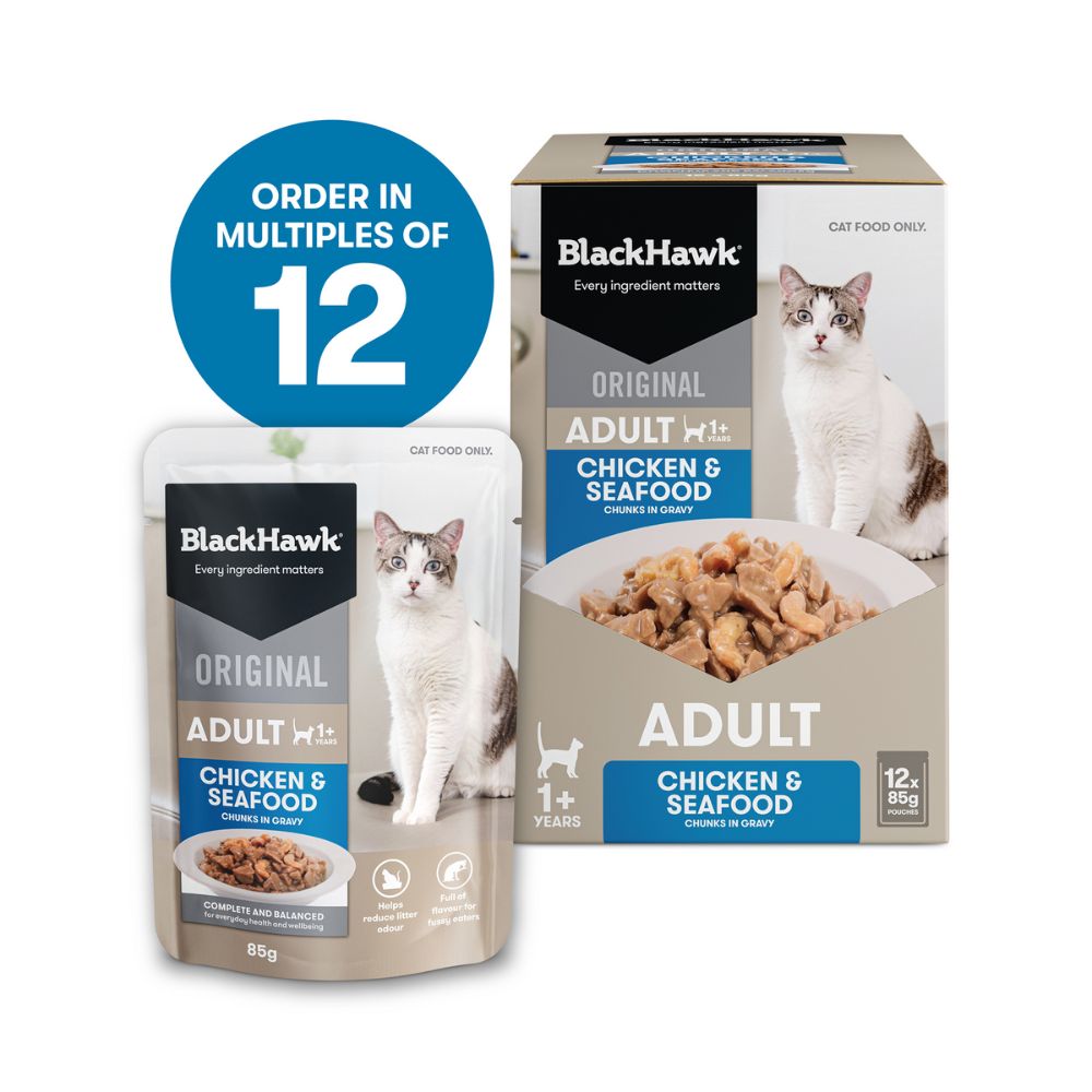 Black Hawk Adult Cat Chicken and Seafood in Gravy Pouches