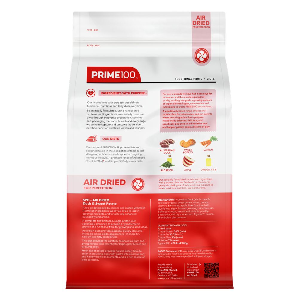 Prime100 SPD Air Dried Duck and Sweet Potato Dog Food