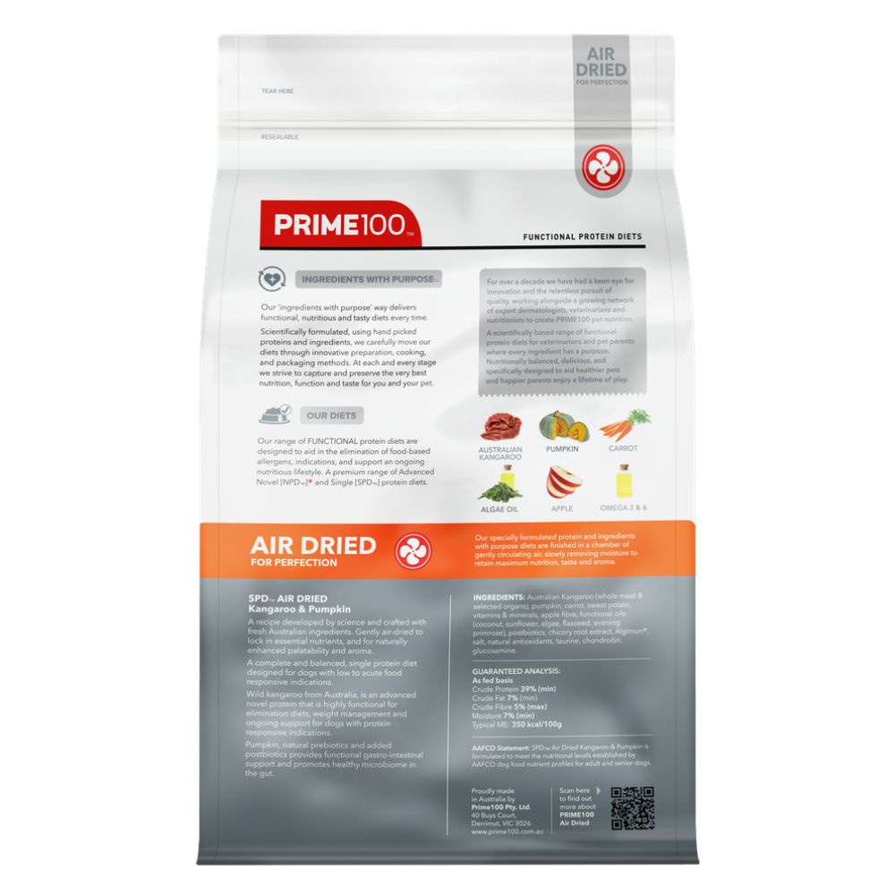 Prime100 SPD Air Dried Kangaroo and Pumpkin Dog Food
