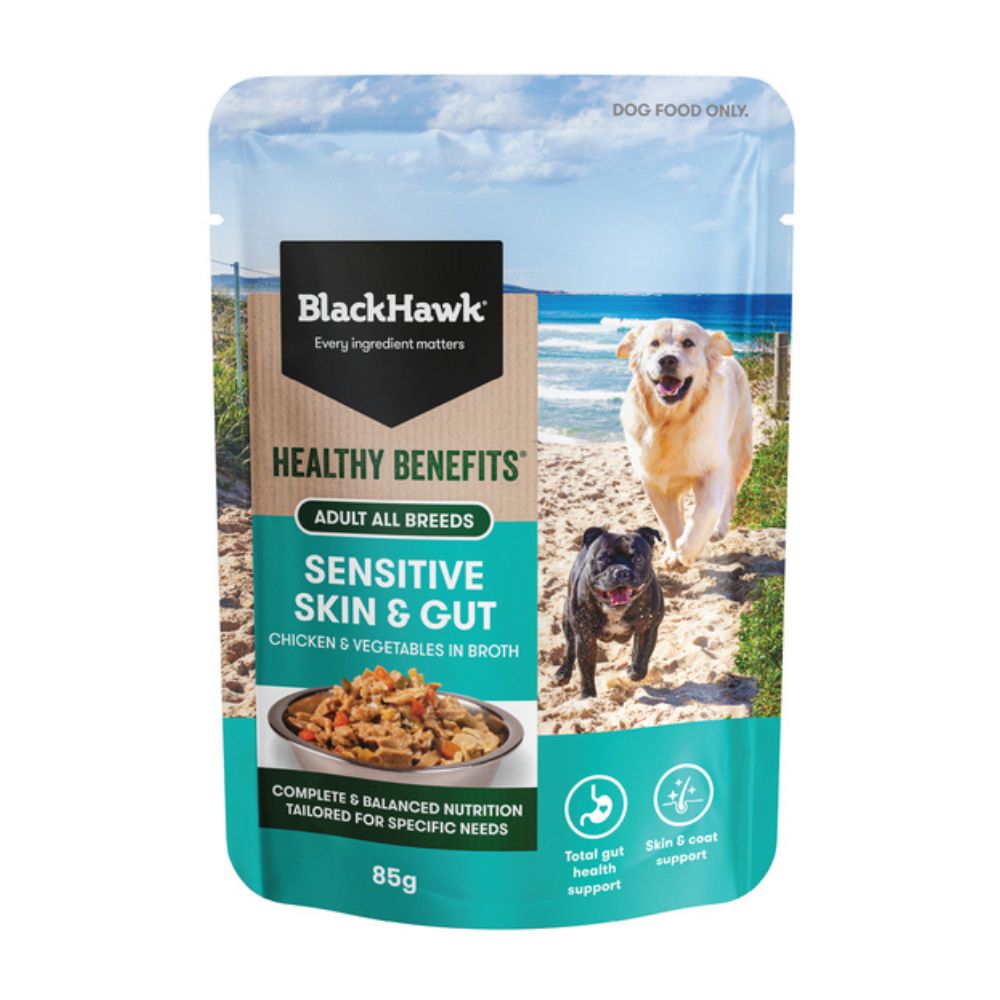 Black Hawk Healthy Benefits Sensitive Skin And Gut Wet Dog Food Pouches