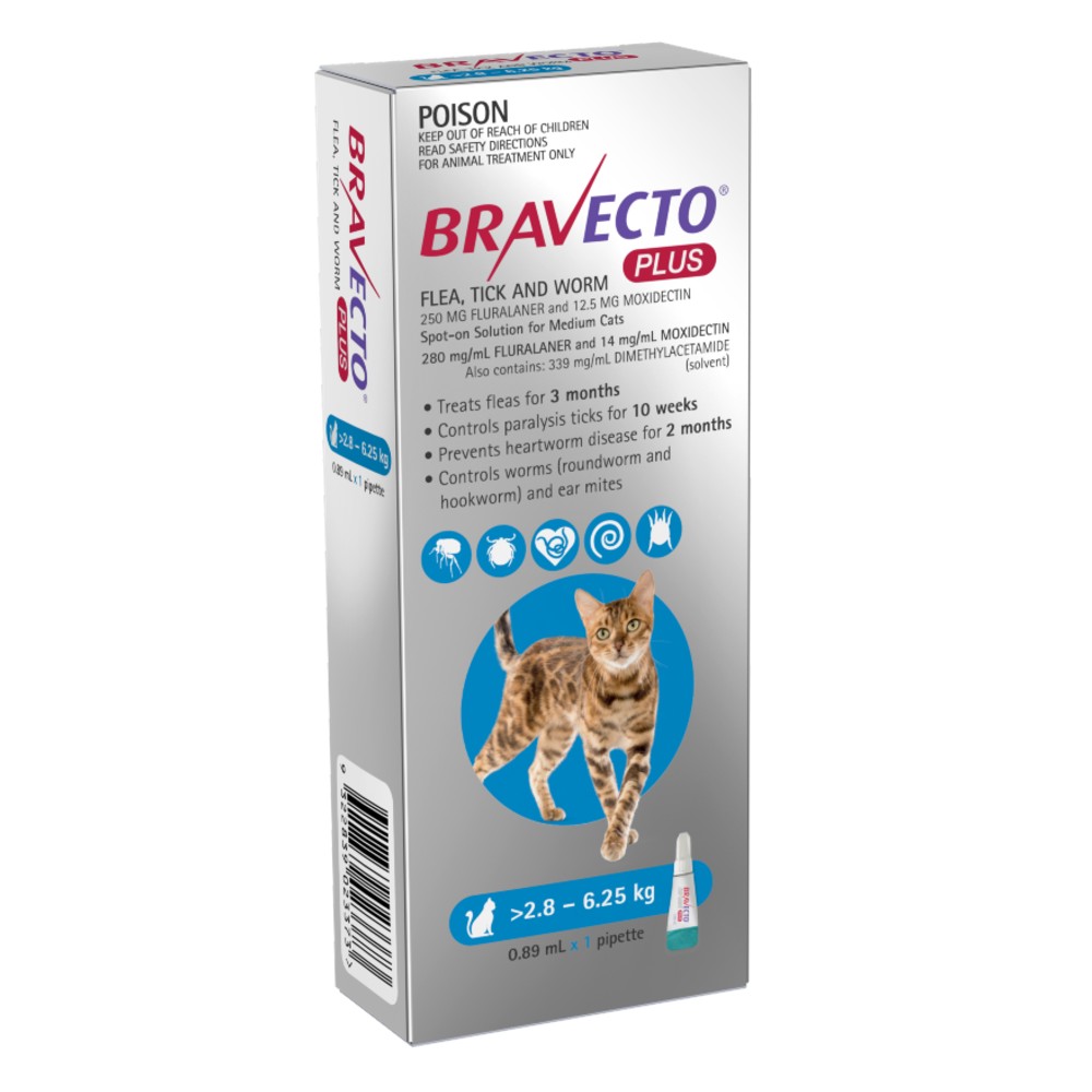 Bravecto Plus Medium Cat 2.8-6.25kg Blue