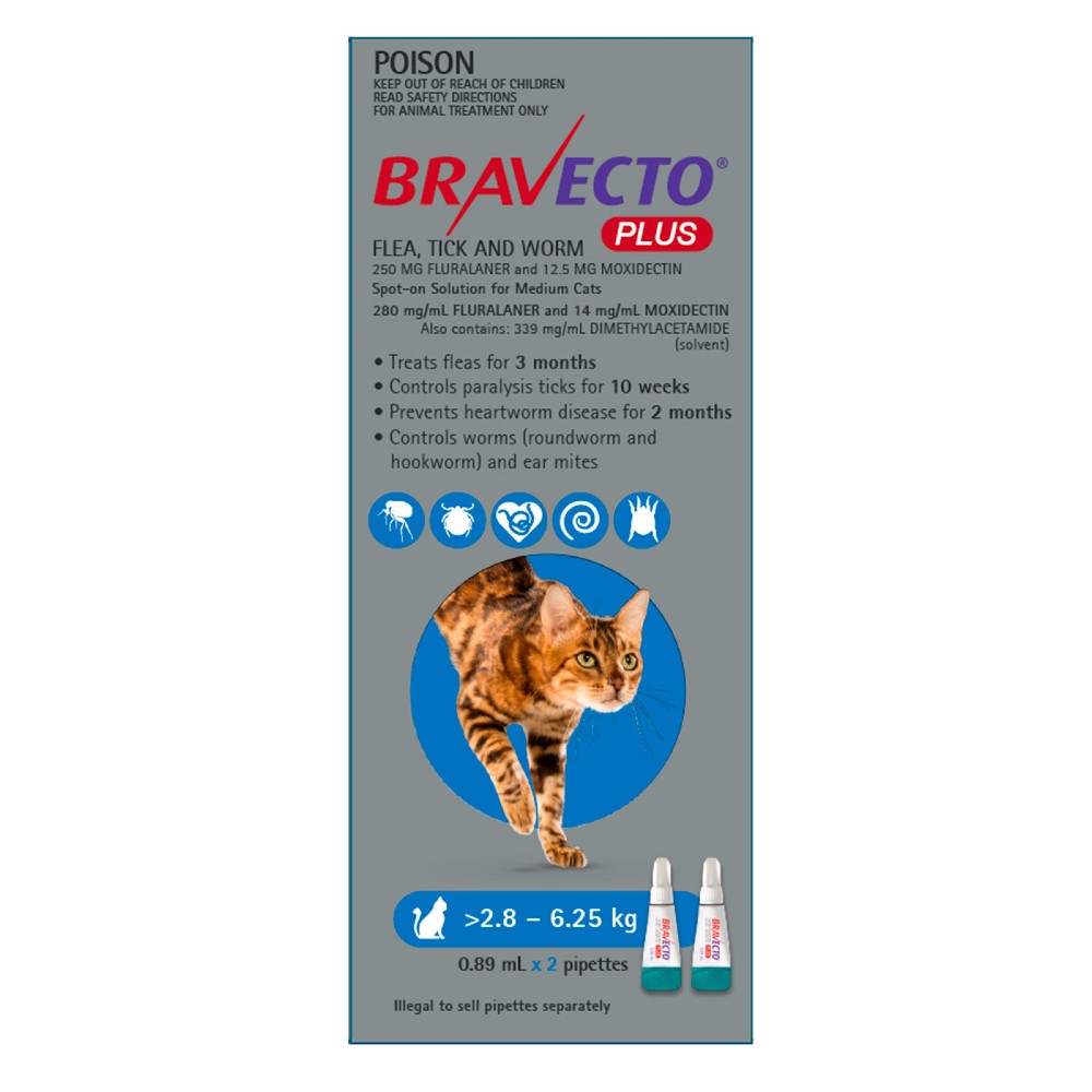 Bravecto Plus Medium Cat 2.86.25kg Blue