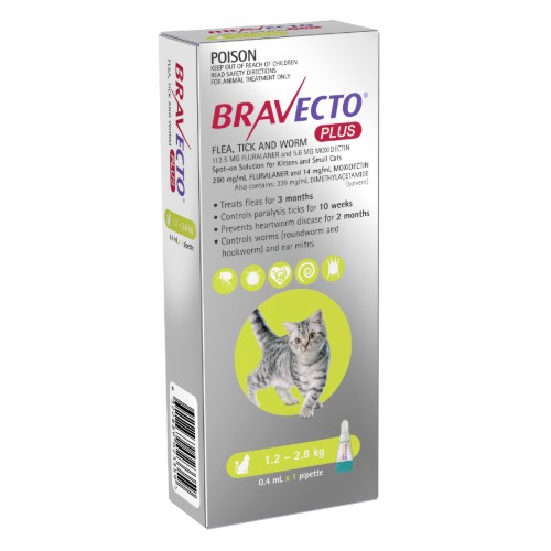 Bravecto Plus Kittens and Small Cats 1.2-2.8kg Green