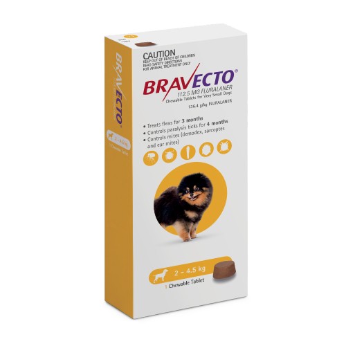 Bravecto Very Small 2-4.5kg Yellow Dog Chew Treatment
